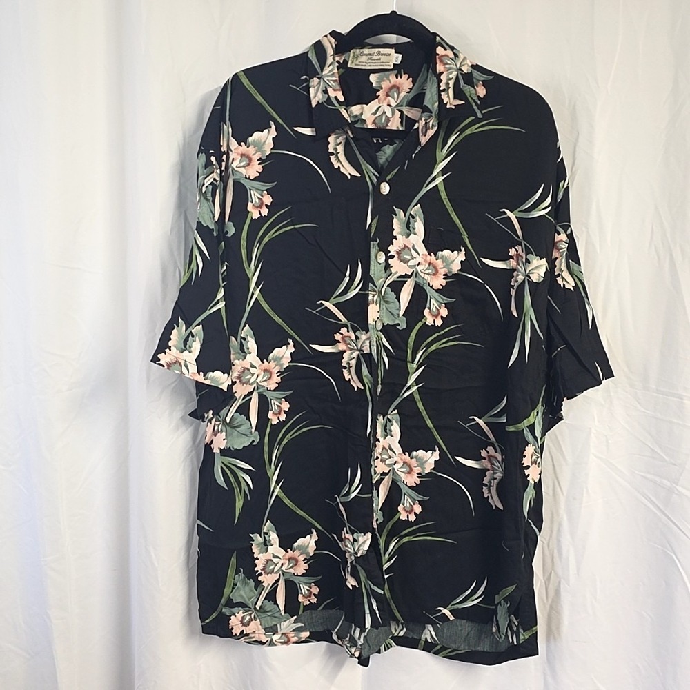 Coconut Breeze Hawaiian Shirt Mens XXL Black Floral Button Up Short Slv Tropical